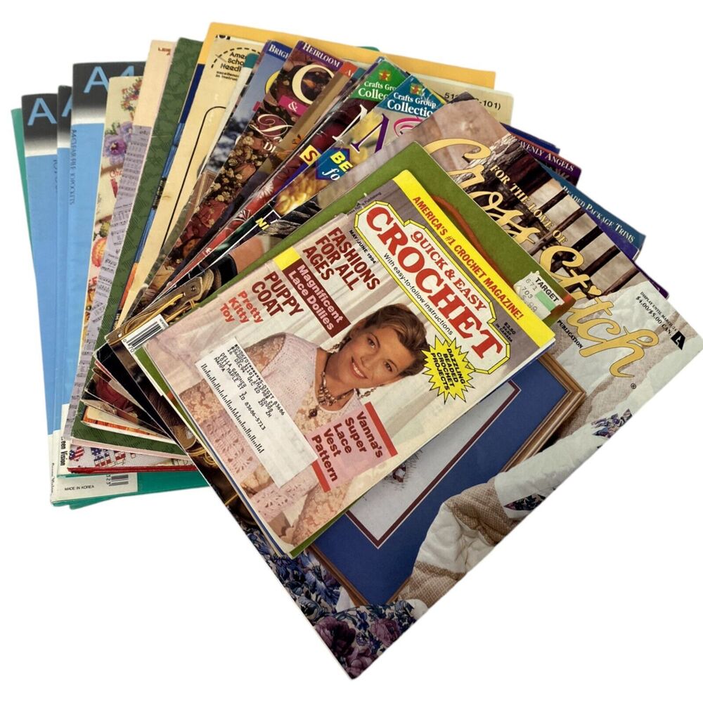 Lot of Cross Stitch & Needlework Magazines, Books, Crochet, Patterns, DMC Cards
